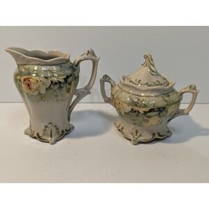 Victorian porcelain‎ floral cream and sugar